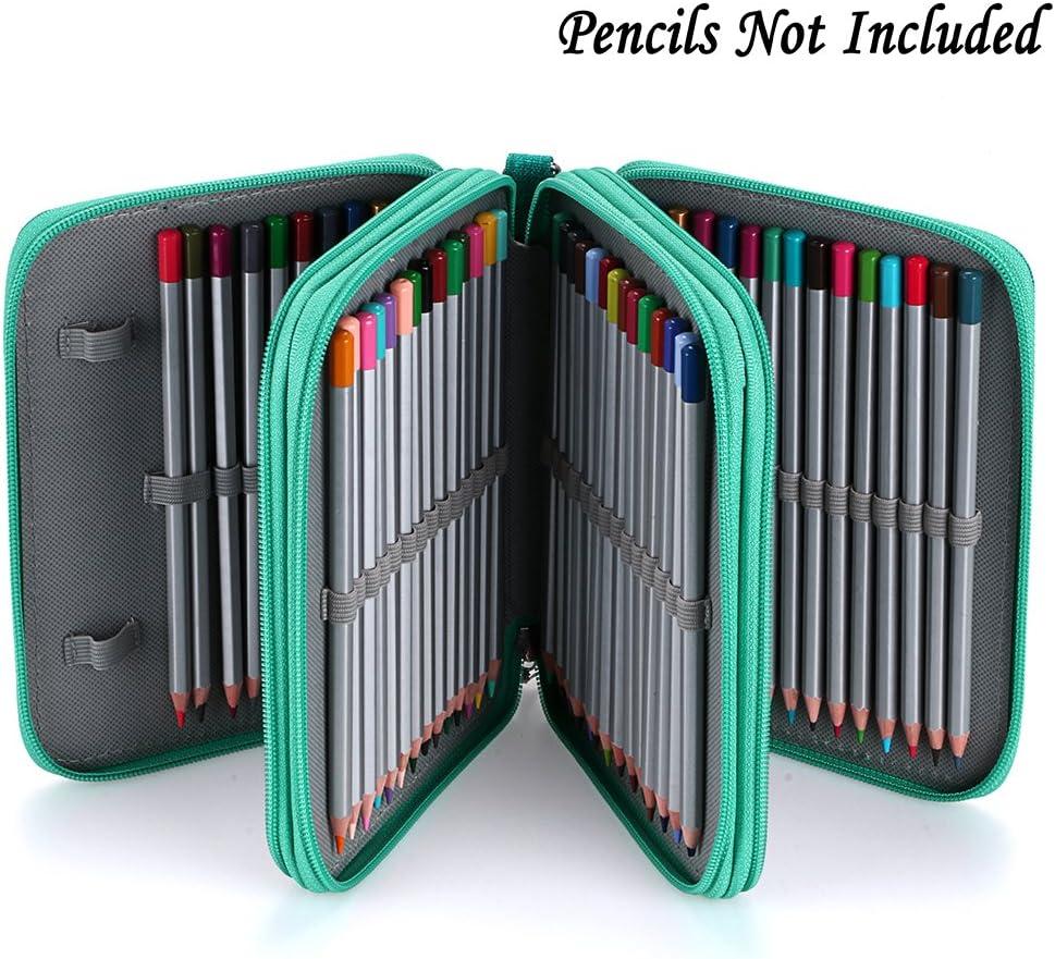 imageBTSKY Zippered Pencil CaseCanvas 72 Slots Handy Pencil Holders for for Prismacolor Watercolor Pencils Crayola Colored Pencils Marco Pencils BlackGreen