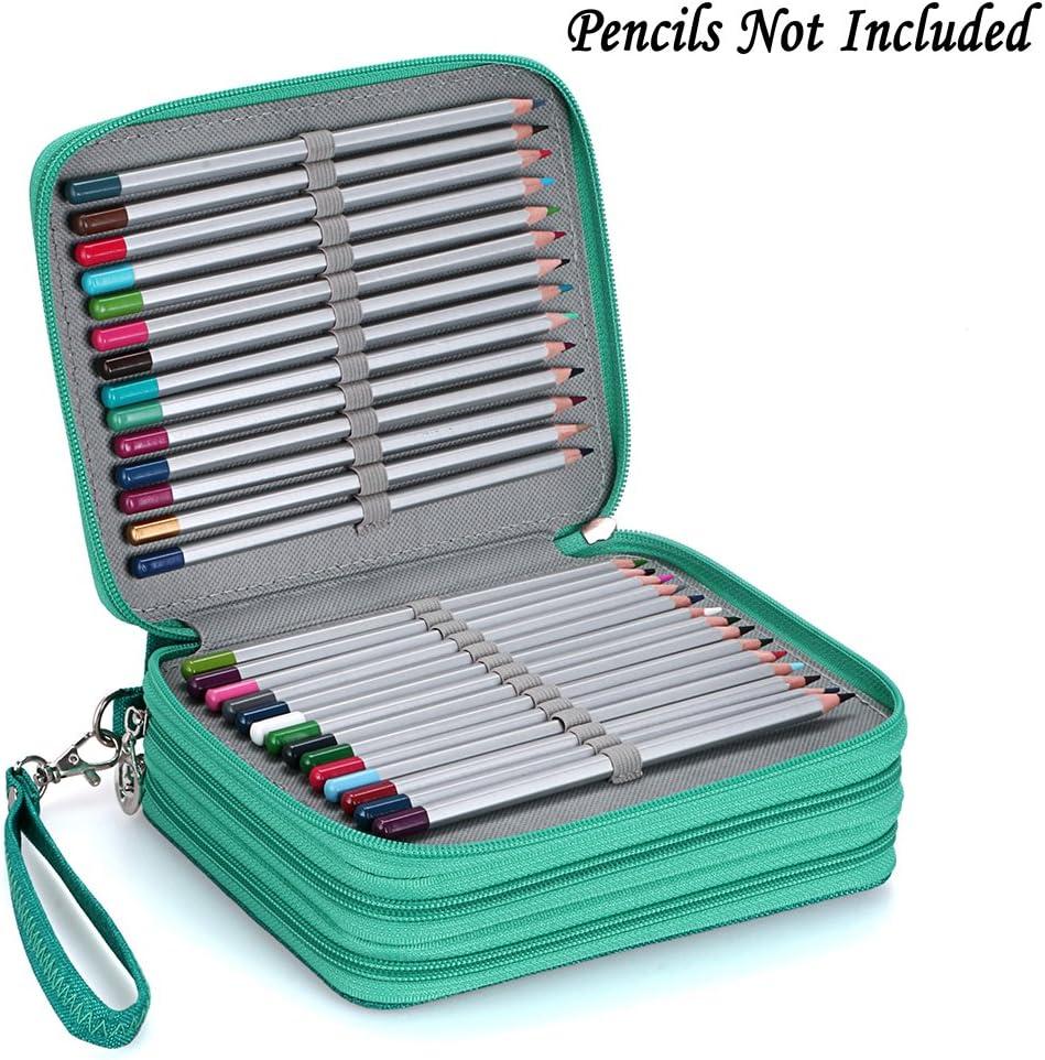 imageBTSKY Zippered Pencil CaseCanvas 72 Slots Handy Pencil Holders for for Prismacolor Watercolor Pencils Crayola Colored Pencils Marco Pencils BlackGreen