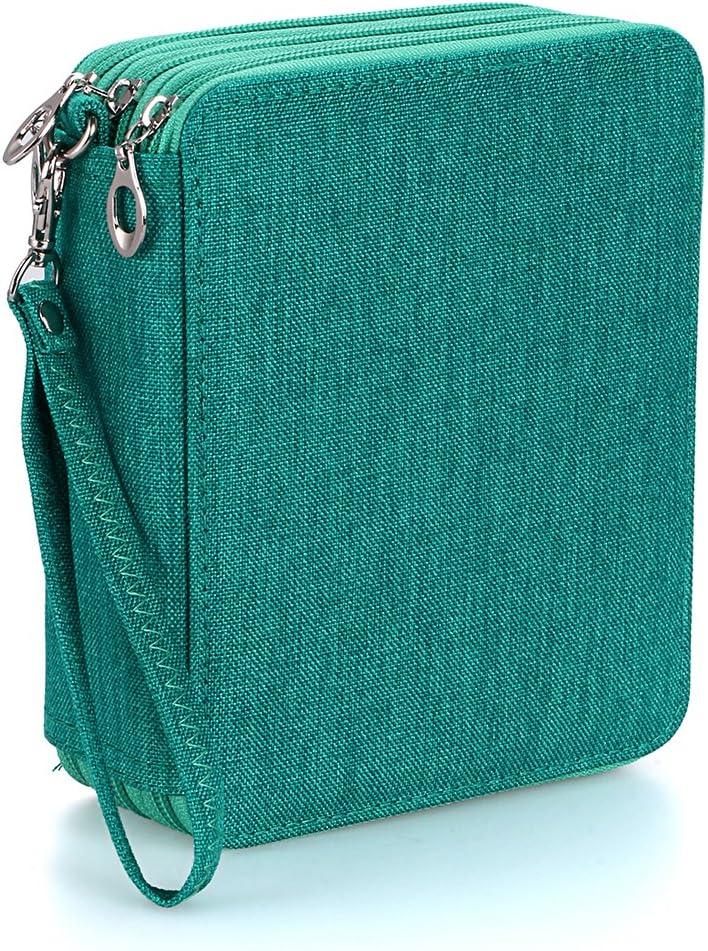 imageBTSKY Zippered Pencil CaseCanvas 72 Slots Handy Pencil Holders for for Prismacolor Watercolor Pencils Crayola Colored Pencils Marco Pencils BlackGreen