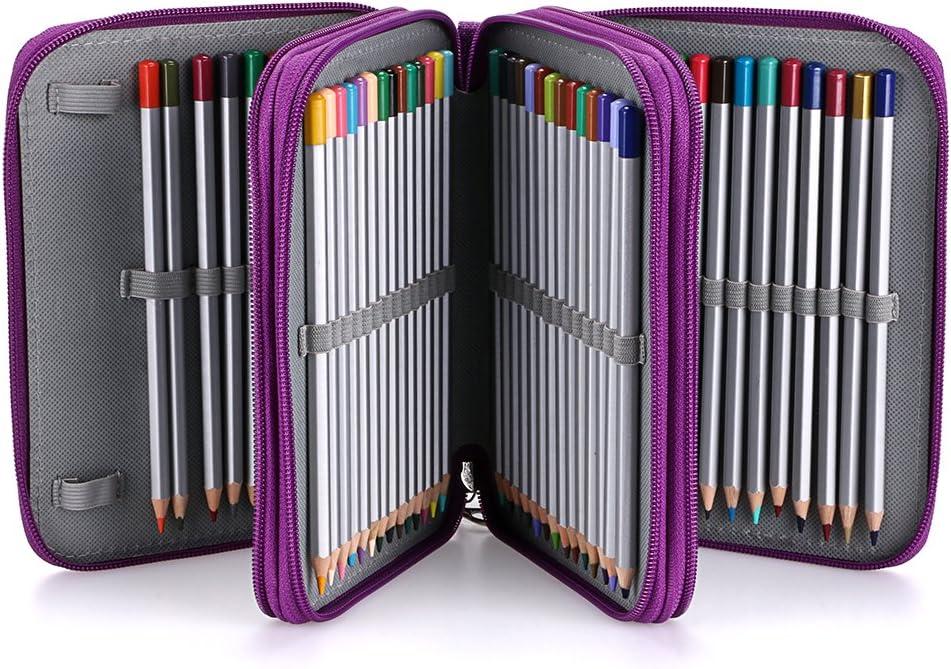 imageBTSKY Zippered Pencil CaseCanvas 72 Slots Handy Pencil Holders for for Prismacolor Watercolor Pencils Crayola Colored Pencils Marco Pencils BlackPurple