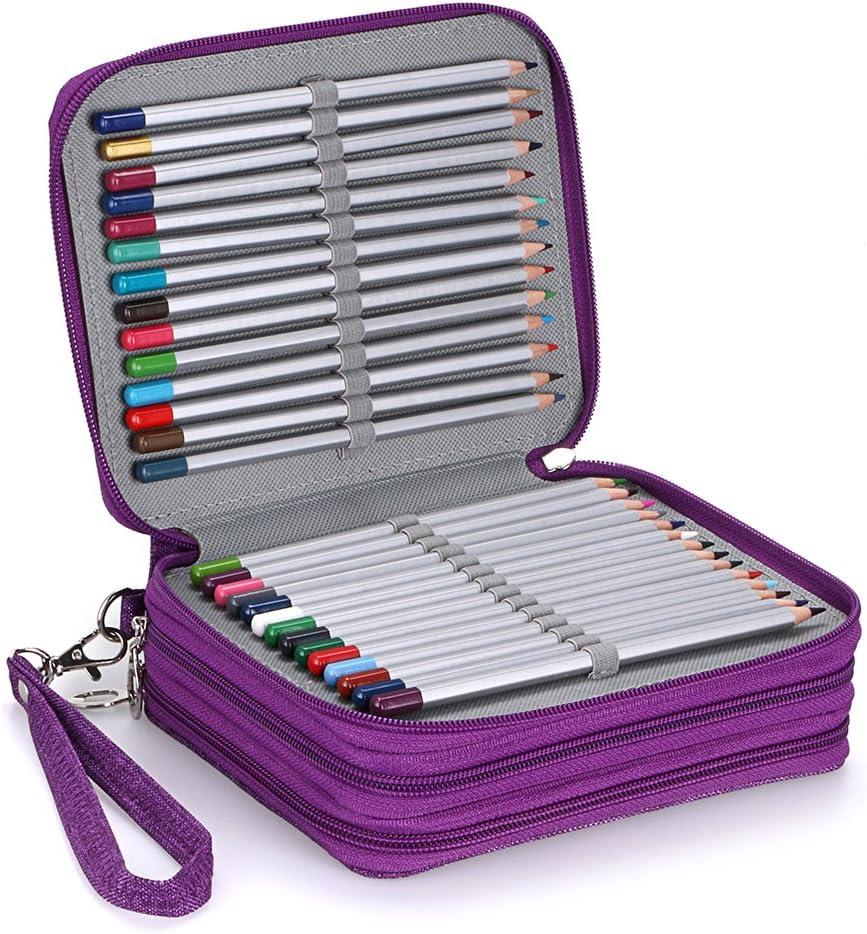 imageBTSKY Zippered Pencil CaseCanvas 72 Slots Handy Pencil Holders for for Prismacolor Watercolor Pencils Crayola Colored Pencils Marco Pencils BlackPurple