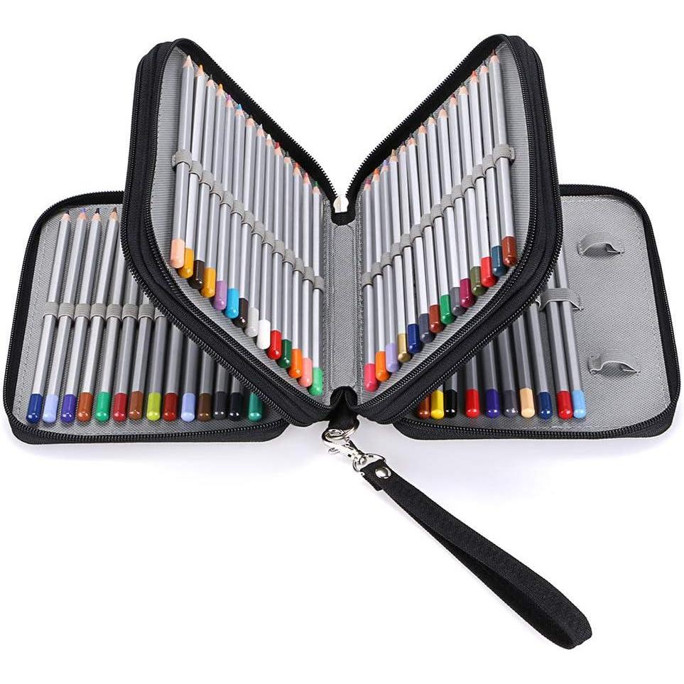 imageBTSKY Zippered Pencil CaseCanvas 72 Slots Handy Pencil Holders for for Prismacolor Watercolor Pencils Crayola Colored Pencils Marco Pencils BlackBlack