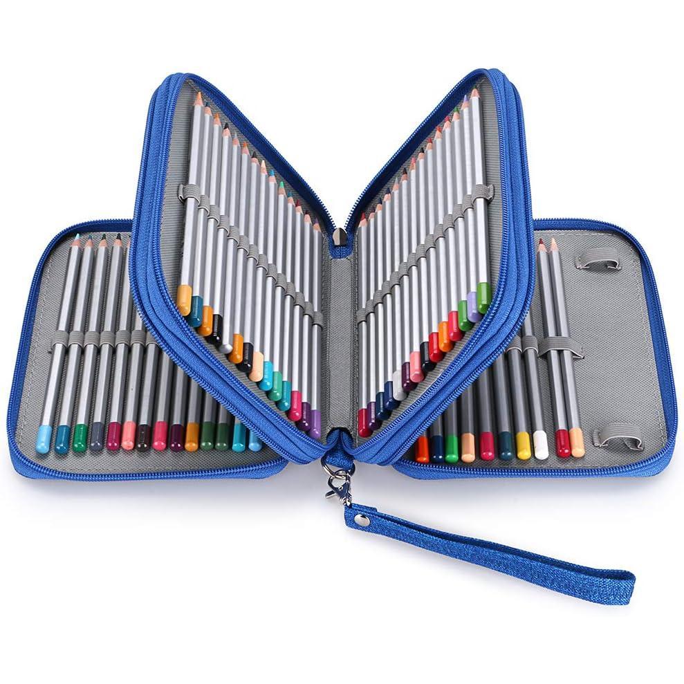 imageBTSKY Zippered Pencil CaseCanvas 72 Slots Handy Pencil Holders for for Prismacolor Watercolor Pencils Crayola Colored Pencils Marco Pencils BlackBlue