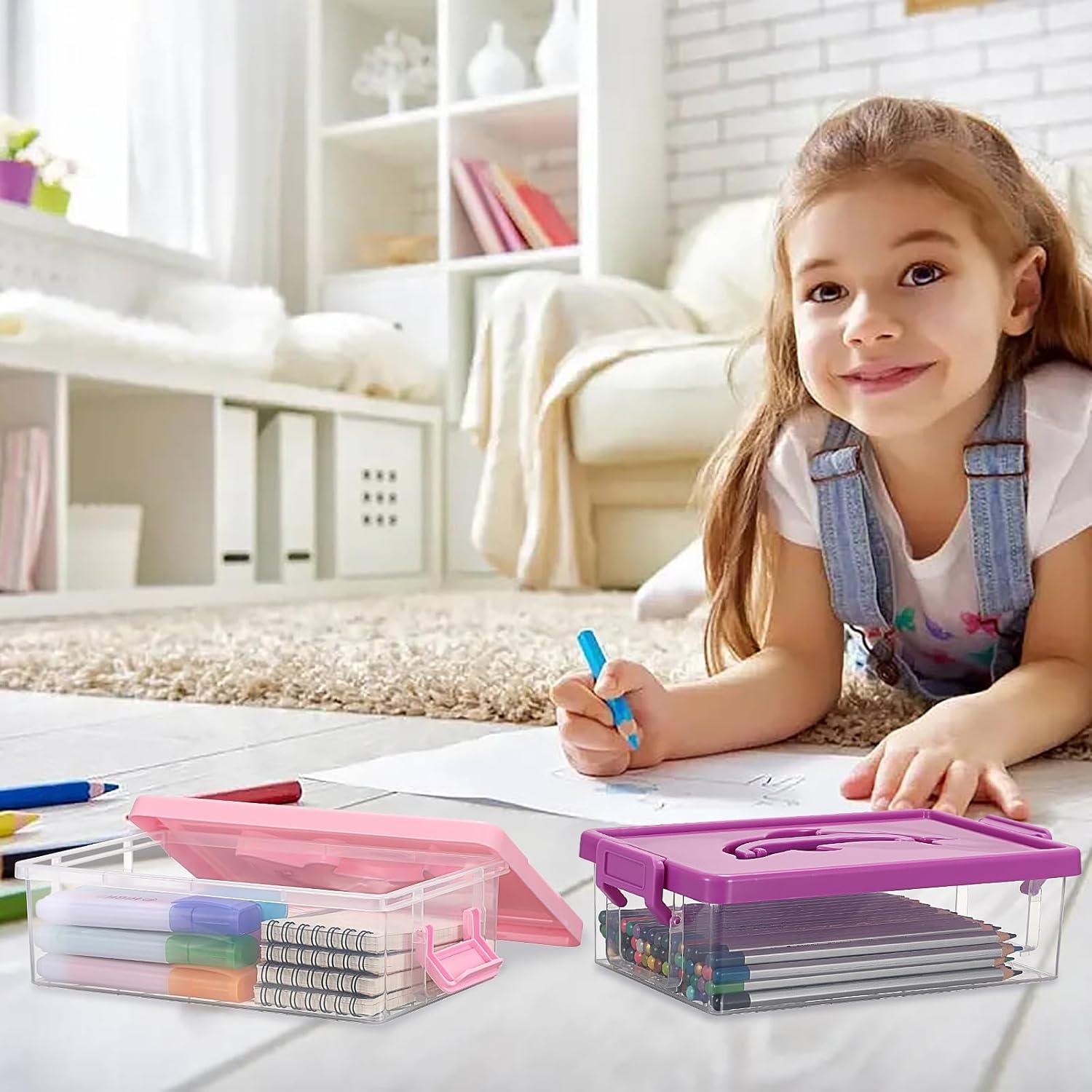 imageBTSKY 1Pack Clear Plastic Storage Box with Lid Stackable Organizer Featuring EasyLift Dolphin Design MultiUse Portable Container for Home Craft Office SpaceSaving with SecureClasp PinkPurple