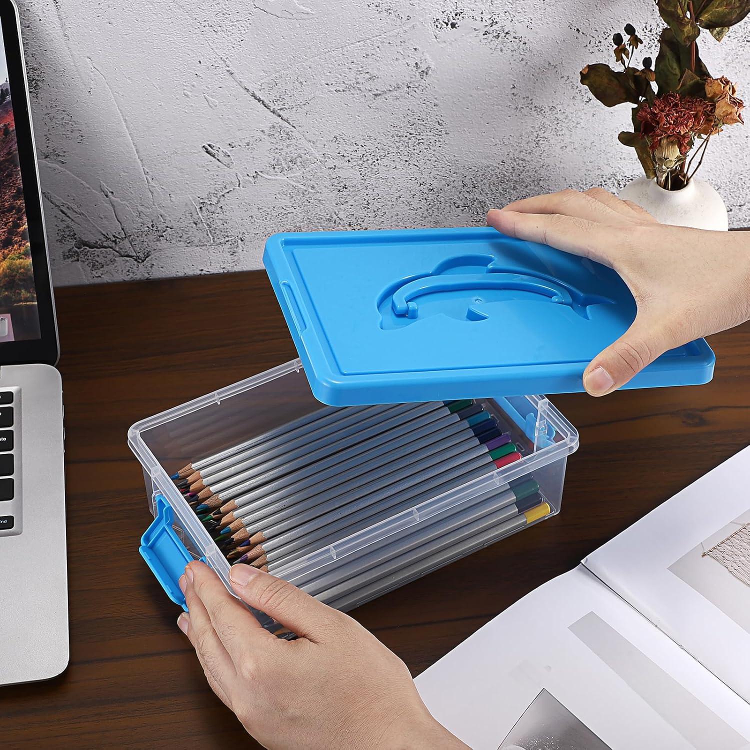 imageBTSKY 1Pack Clear Plastic Storage Box with Lid Stackable Organizer Featuring EasyLift Dolphin Design MultiUse Portable Container for Home Craft Office SpaceSaving with SecureClasp PinkBlue