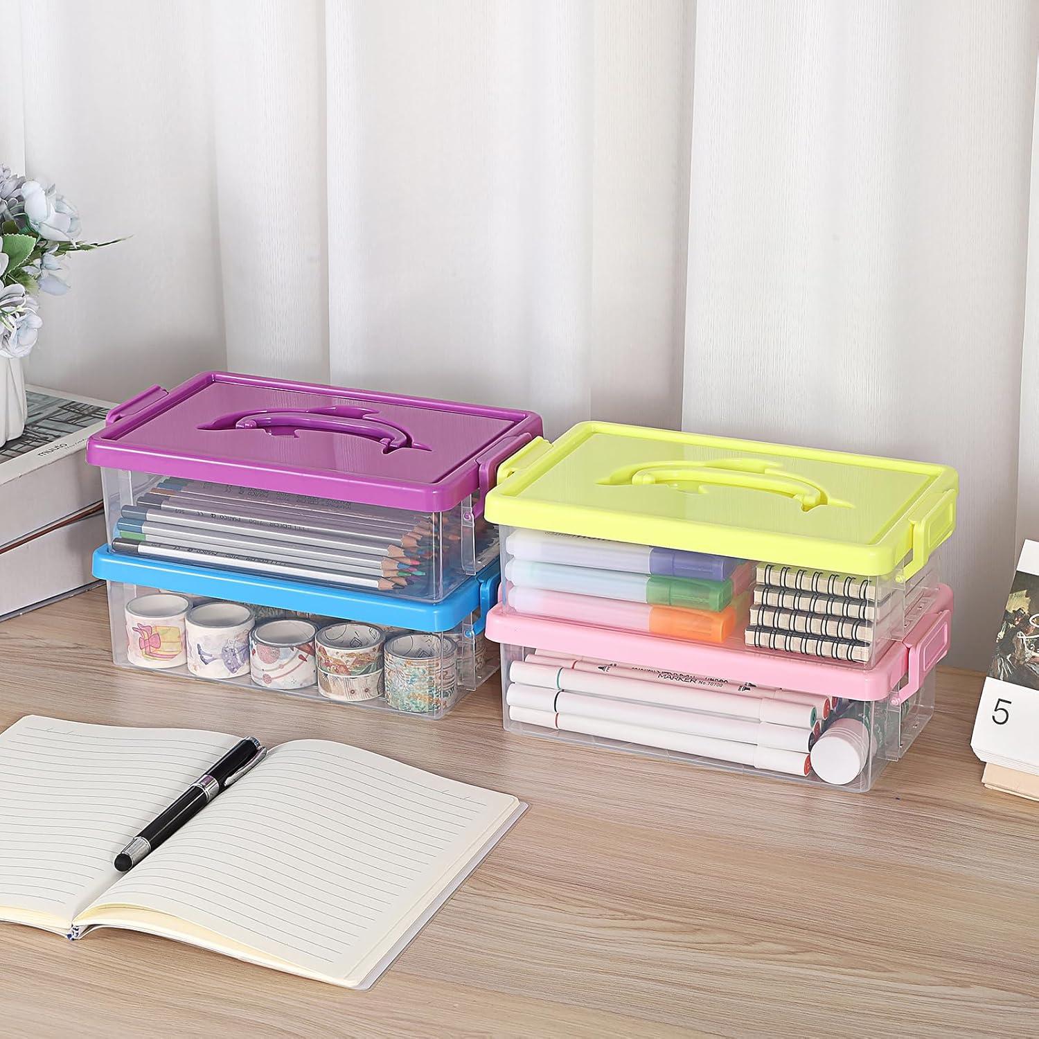 imageBTSKY 1Pack Clear Plastic Storage Box with Lid Stackable Organizer Featuring EasyLift Dolphin Design MultiUse Portable Container for Home Craft Office SpaceSaving with SecureClasp Pink4 Colors