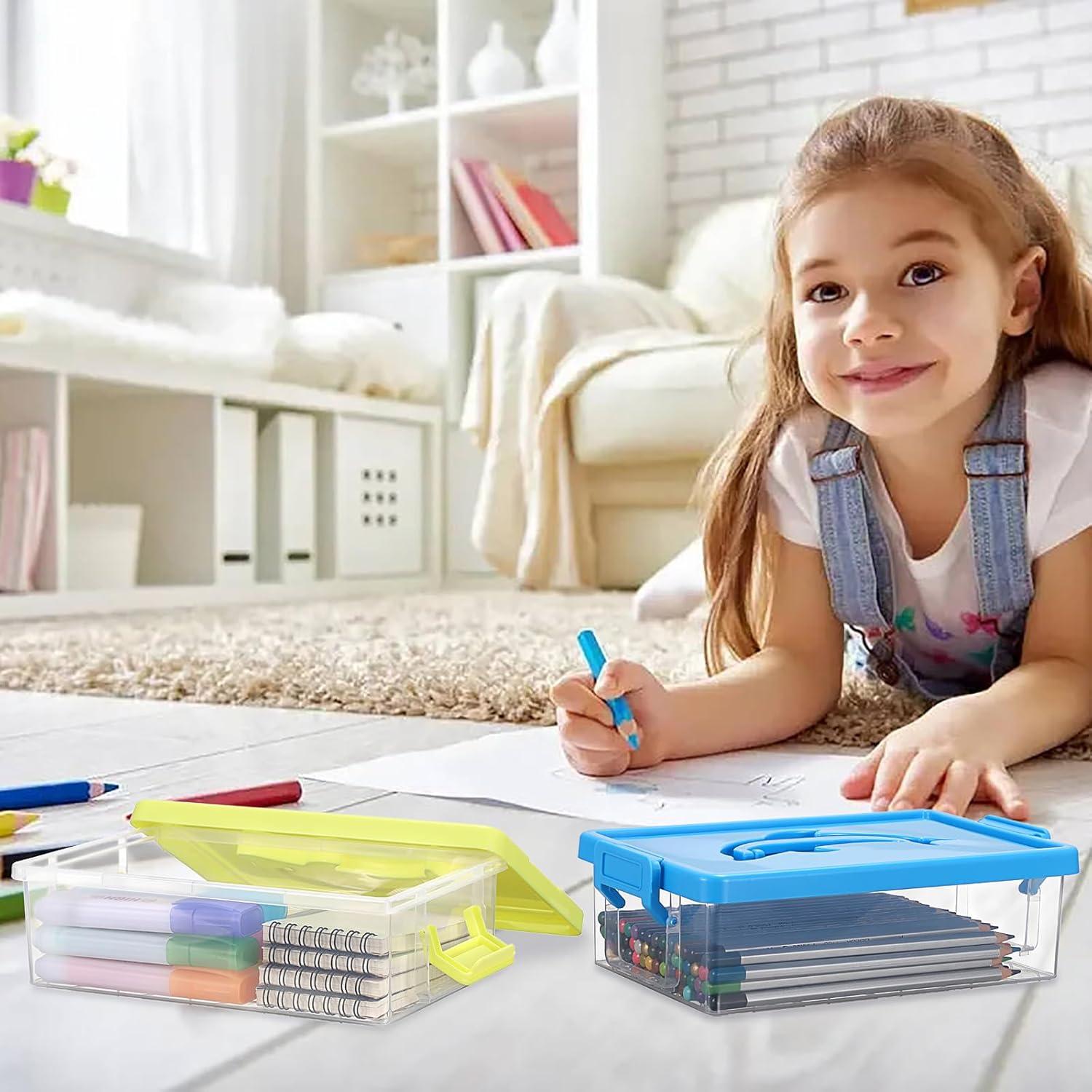 imageBTSKY 1Pack Clear Plastic Storage Box with Lid Stackable Organizer Featuring EasyLift Dolphin Design MultiUse Portable Container for Home Craft Office SpaceSaving with SecureClasp Pink4 Colors