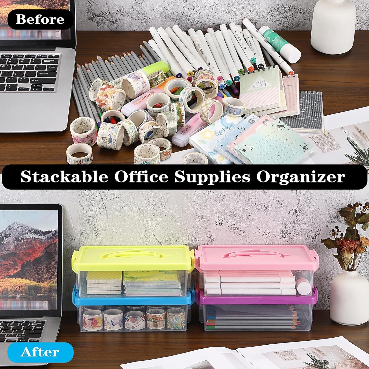 imageBTSKY 1Pack Clear Plastic Storage Box with Lid Stackable Organizer Featuring EasyLift Dolphin Design MultiUse Portable Container for Home Craft Office SpaceSaving with SecureClasp PinkYellow