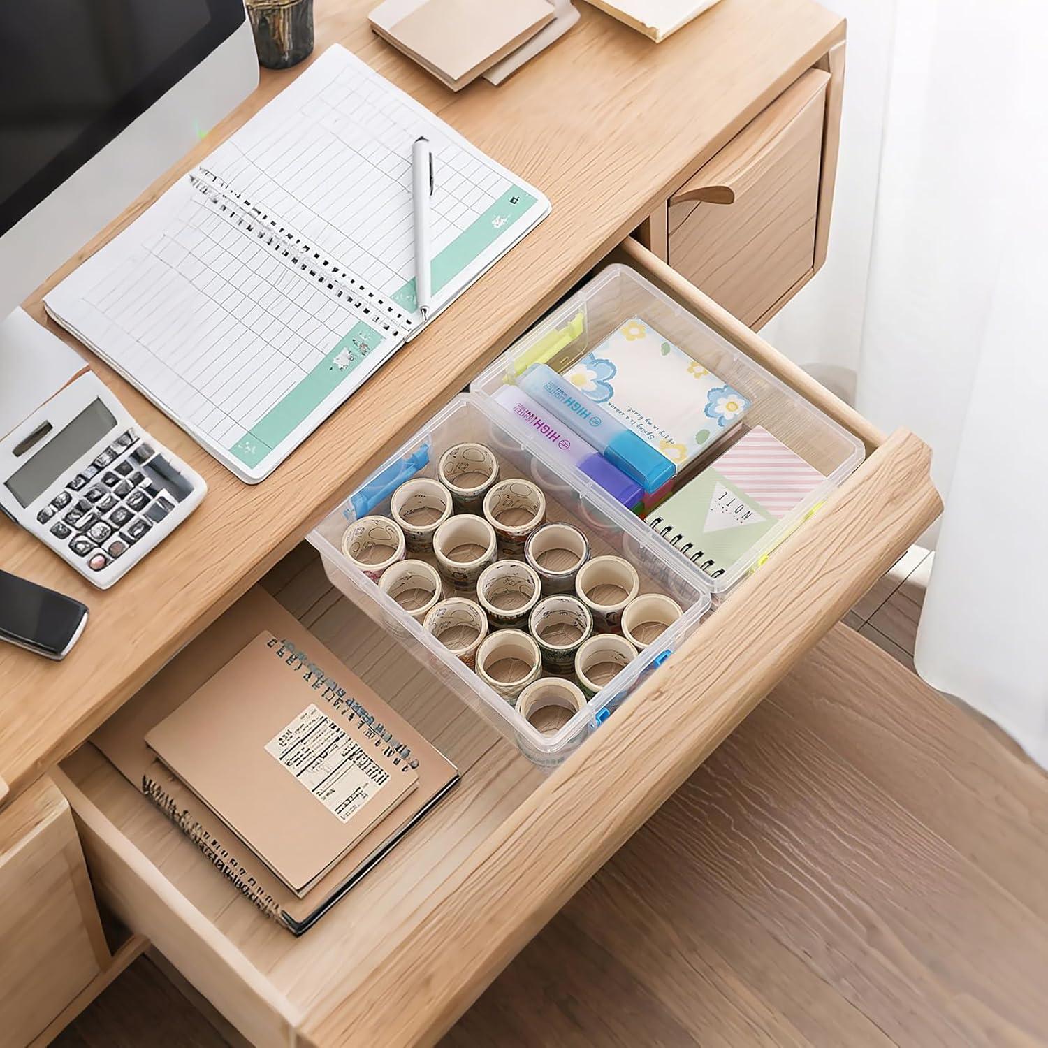 imageBTSKY 1Pack Clear Plastic Storage Box with Lid Stackable Organizer Featuring EasyLift Dolphin Design MultiUse Portable Container for Home Craft Office SpaceSaving with SecureClasp PinkYellow