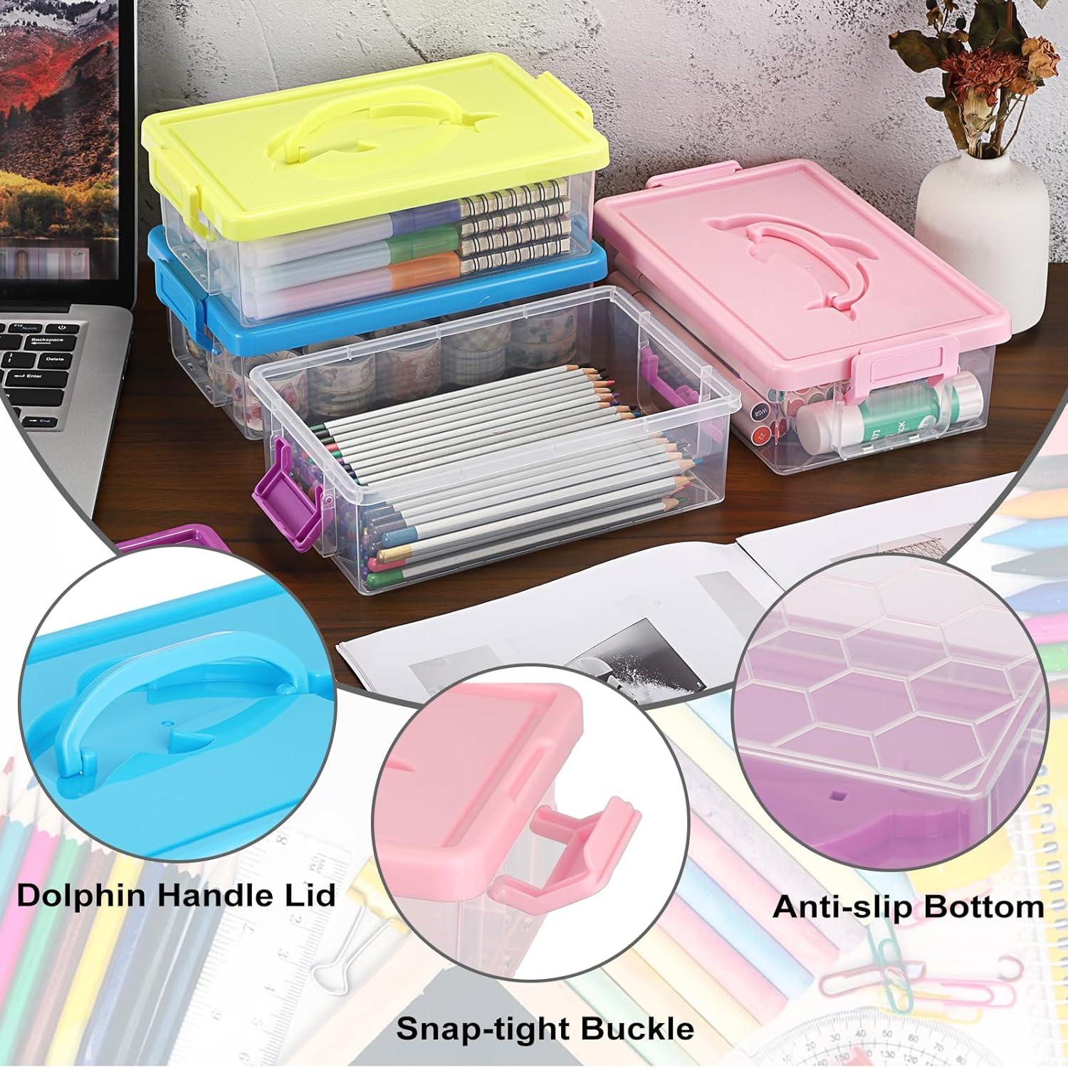 imageBTSKY 1Pack Clear Plastic Storage Box with Lid Stackable Organizer Featuring EasyLift Dolphin Design MultiUse Portable Container for Home Craft Office SpaceSaving with SecureClasp Pink4 Colors