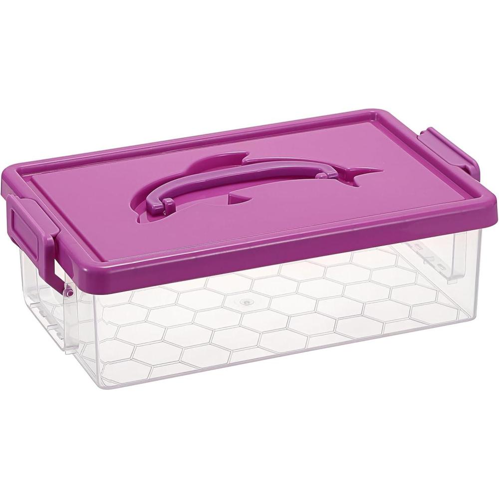 imageBTSKY 1Pack Clear Plastic Storage Box with Lid Stackable Organizer Featuring EasyLift Dolphin Design MultiUse Portable Container for Home Craft Office SpaceSaving with SecureClasp PinkPurple