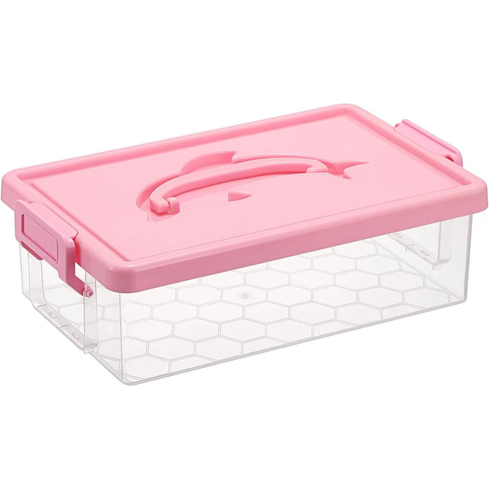 imageBTSKY 1Pack Clear Plastic Storage Box with Lid Stackable Organizer Featuring EasyLift Dolphin Design MultiUse Portable Container for Home Craft Office SpaceSaving with SecureClasp PinkPink