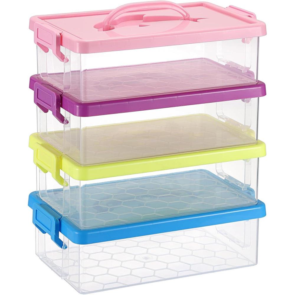 imageBTSKY 1Pack Clear Plastic Storage Box with Lid Stackable Organizer Featuring EasyLift Dolphin Design MultiUse Portable Container for Home Craft Office SpaceSaving with SecureClasp Pink4 Colors