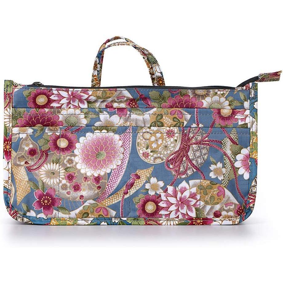 imageBTSKY Printing Handbag Organizers Inside Purse Insert  High Capacity 13 Pockets Bag Tote Organizer with Handle PeonyBluePink