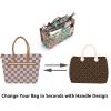 BTSKY Printing Handbag Organizers Inside Purse Insert – High Capacity 13 Pockets Bag Tote Organizer with Handle (Peony)(Green+Brown)