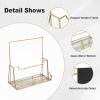 BTSKY Golden Glass Brochure Holder 8.5 x 11 Inches, Countertop Pamphlet Holder Display Stand with Business Card Holder, Trifold Flyer Holder, Clear Elegant Brochure Display Stand for Magazine Booklets(8.5”x11” with Pocket)