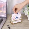 BTSKY Golden Glass Business Card Holder for Desk, Name Card Display Stand for Office Countertop, Business Card Storage Organizer with Mirror Bottom Office Meeting Desk Accessories for Men & Women