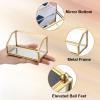 BTSKY Golden Glass Business Card Holder for Desk, Name Card Display Stand for Office Countertop, Business Card Storage Organizer with Mirror Bottom Office Meeting Desk Accessories for Men & Women