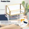 BTSKY Golden Glass Business Card Holder for Desk, Name Card Display Stand for Office Countertop, Business Card Storage Organizer with Mirror Bottom Office Meeting Desk Accessories for Men & Women