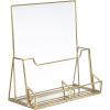 BTSKY Golden Glass Brochure Holder 8.5 x 11 Inches, Countertop Pamphlet Holder Display Stand with Business Card Holder, Trifold Flyer Holder, Clear Elegant Brochure Display Stand for Magazine Booklets(8.5”x11” with Pocket)