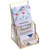 BTSKY Golden Glass Brochure Holder 8.5 x 11 Inches, Countertop Pamphlet Holder Display Stand with Business Card Holder, Trifold Flyer Holder, Clear Elegant Brochure Display Stand for Magazine Booklets(4”x8” with Pocket)