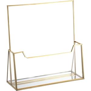 BTSKY Golden Glass Brochure Holder 8.5 x 11 Inches, Countertop Pamphlet Holder Display Stand with Business Card Holder, Trifold Flyer Holder, Clear Elegant Brochure Display Stand for Magazine Booklets(8.5”x11”)