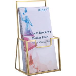 BTSKY Golden Glass Brochure Holder 8.5 x 11 Inches, Countertop Pamphlet Holder Display Stand with Business Card Holder, Trifold Flyer Holder, Clear Elegant Brochure Display Stand for Magazine Booklets(4”x8”)