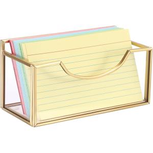 BTSKY 1 Pack Golden Glass Index Card Holder, 3×5 Inch Desk Card Organizer Box Postcard Storage Rack with Non-Slip Pads, Notecard Case Index Cards Display Stand for Office Home Coupons Receipts Photos(3” x 5”)