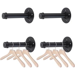 BTSKY 4 Pack Gold 6 Inch Iron Industrial Pipe Clothes Rack with Screws, Heavy Duty Wall Mounted Clothing Hanging Rod Shelving Brackets for Laundry Room Retail Store(Black)