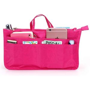 BTSKY Printing Handbag Organizers Inside Purse Insert – High Capacity 13 Pockets Bag Tote Organizer with Handle (Rose Red)