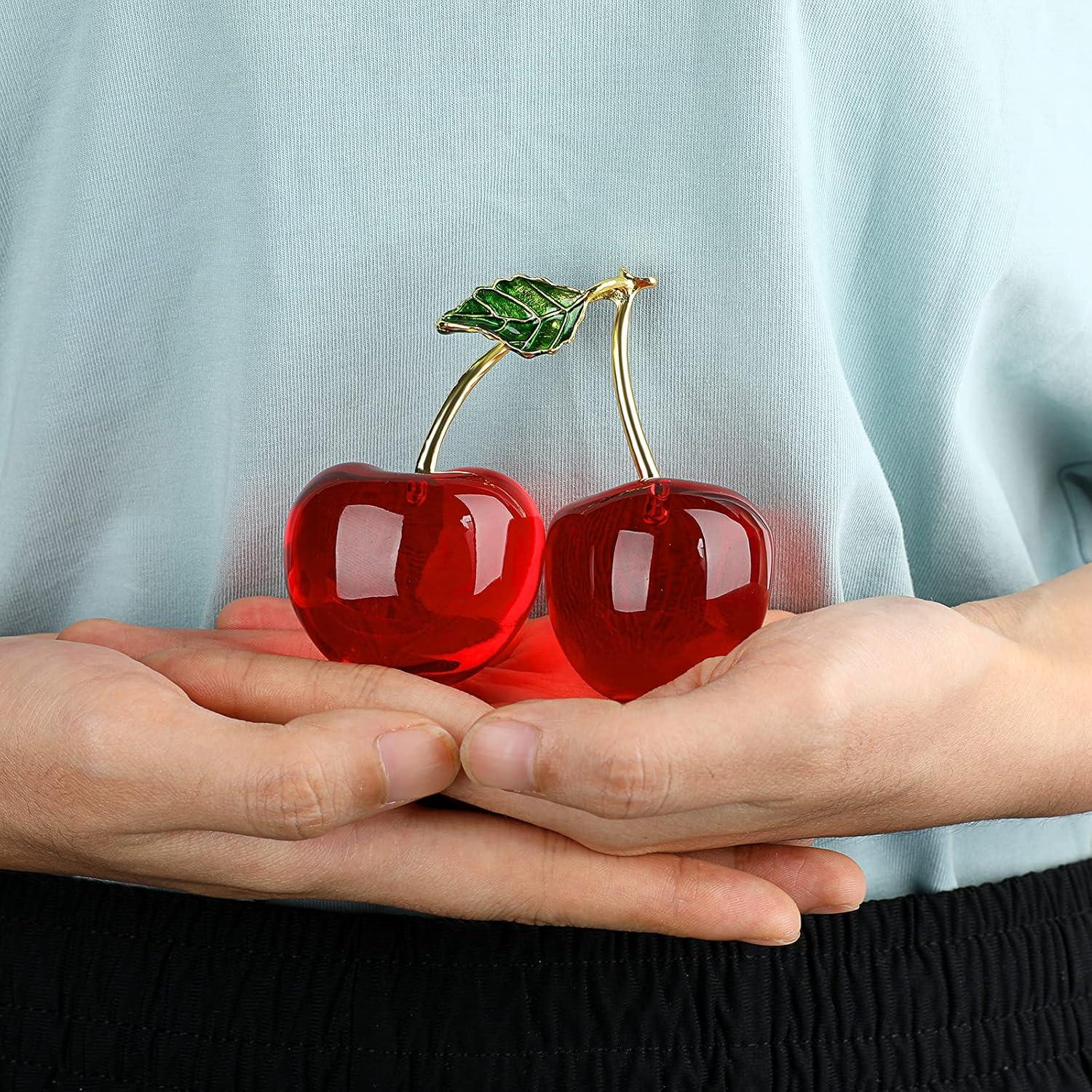 image:imageBTSKY Crystal Cherry Figurine Glass Fruit Status Paperweight Tabletop Centerpiece Collectible Art Table Home Decor Ornament Christmas Wedding Birthday Decoration Gift