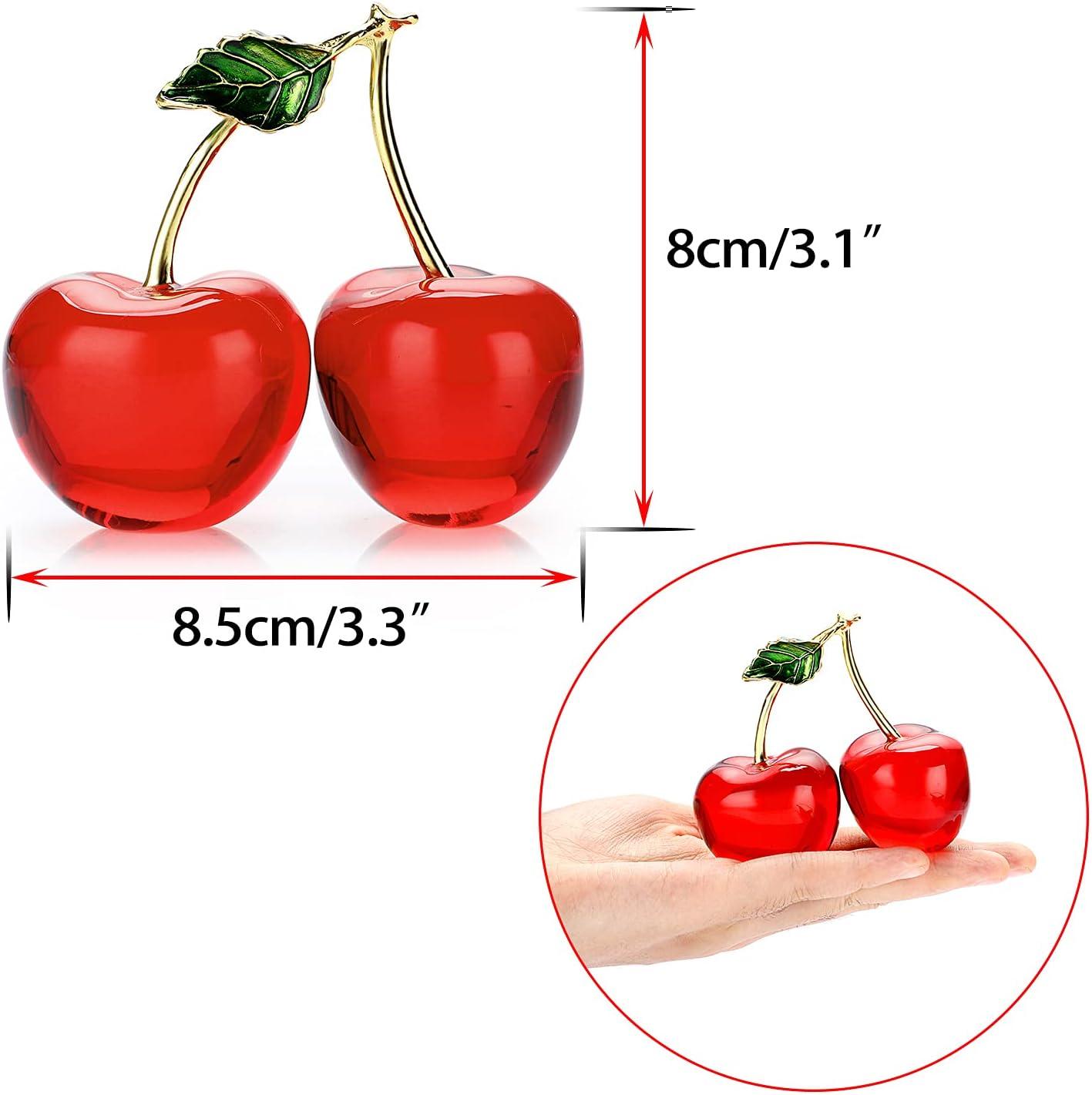 image:imageBTSKY Crystal Cherry Figurine Glass Fruit Status Paperweight Tabletop Centerpiece Collectible Art Table Home Decor Ornament Christmas Wedding Birthday Decoration Gift