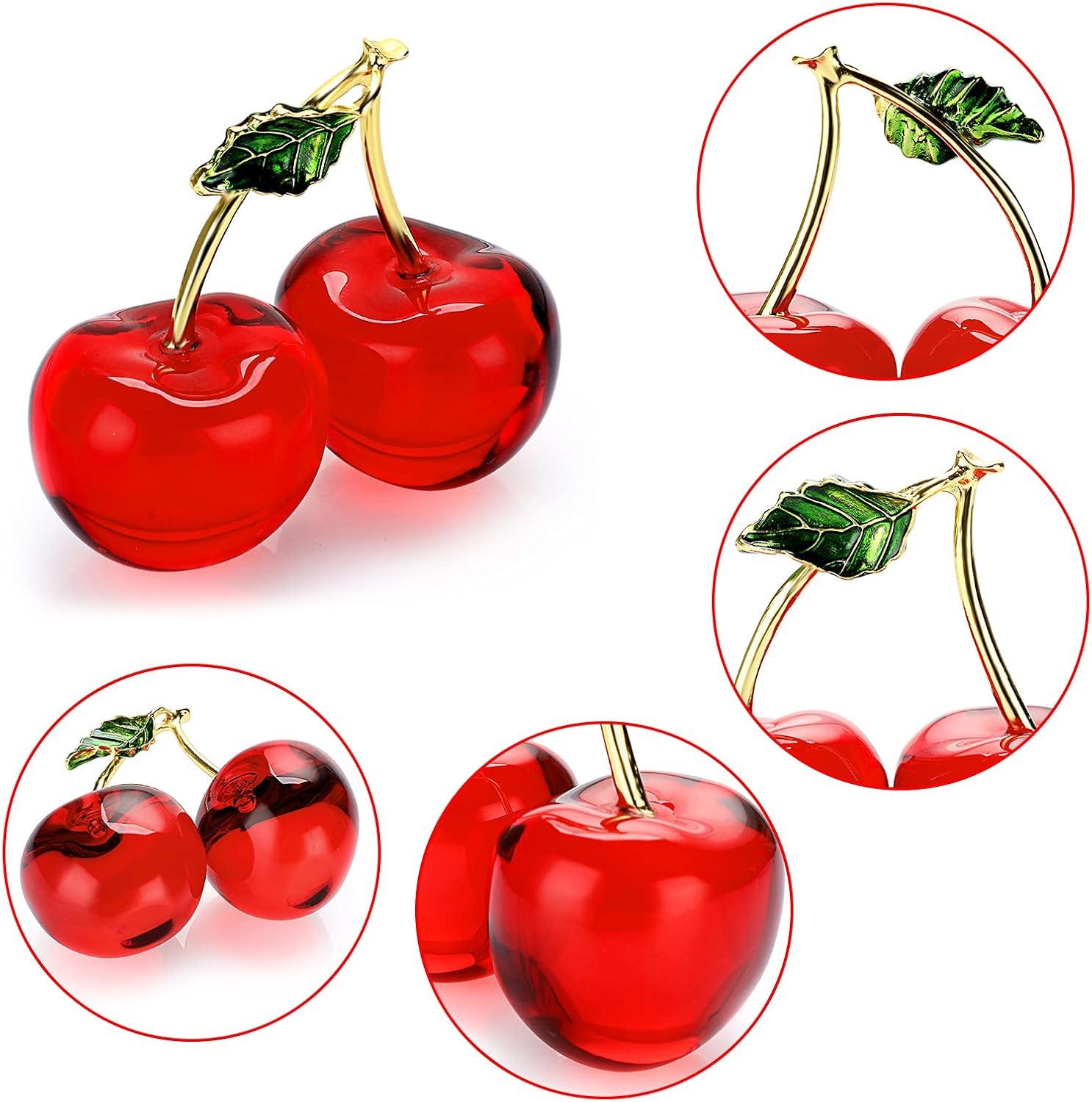 image:imageBTSKY Crystal Cherry Figurine Glass Fruit Status Paperweight Tabletop Centerpiece Collectible Art Table Home Decor Ornament Christmas Wedding Birthday Decoration Gift