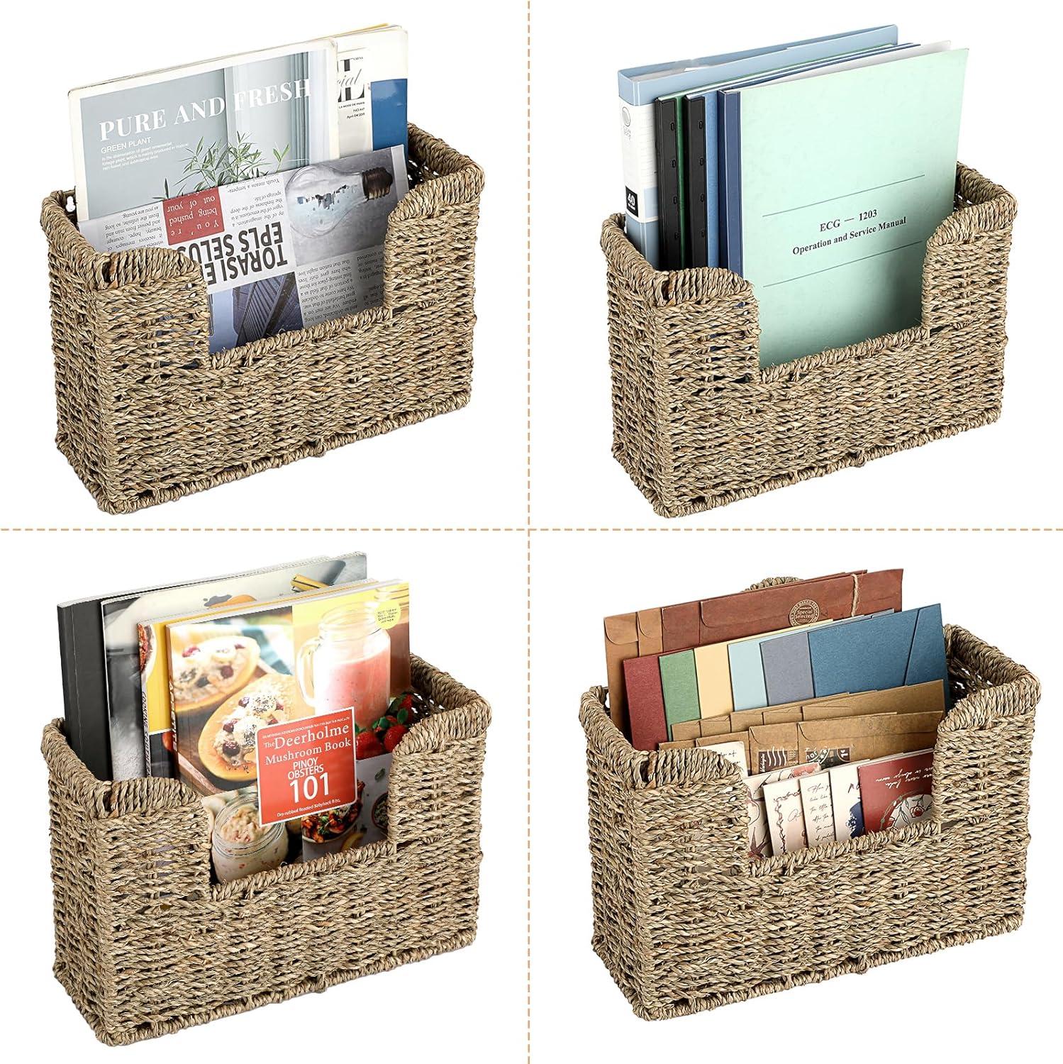 image:imageBTSKY Woven Hanging Magazine Holder Water Hyacinth Magazine Basket Wall Mounted Storage Basket for Books amp Files Wall File Organizer Magazine Rack with Handle for Home amp Office 118x43x79 InchSea Grass