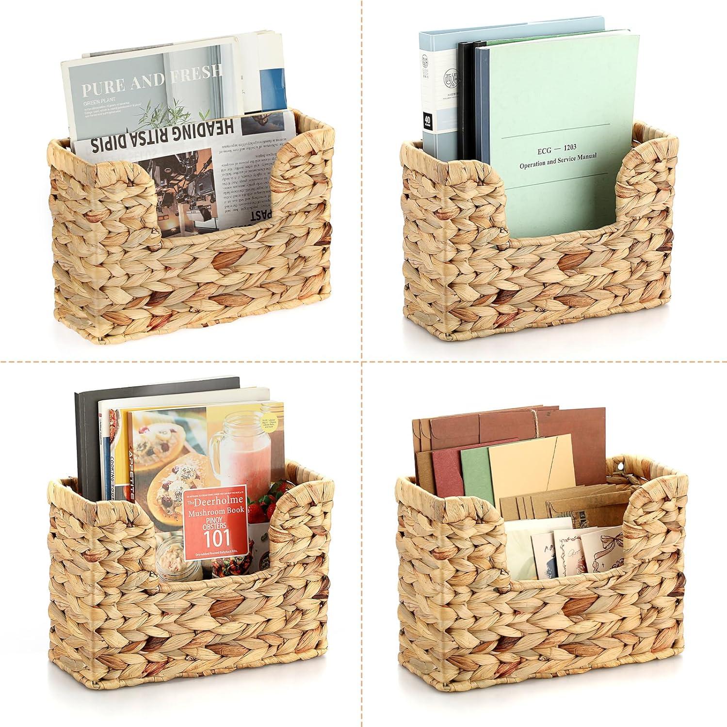 image:imageBTSKY Woven Hanging Magazine Holder Water Hyacinth Magazine Basket Wall Mounted Storage Basket for Books amp Files Wall File Organizer Magazine Rack with Handle for Home amp Office 118x43x79 InchWater Hyacinth