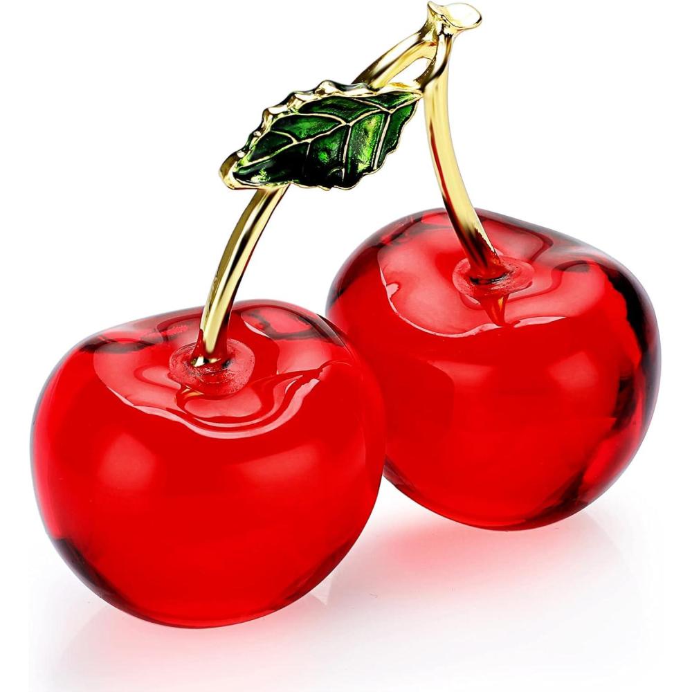 image:imageBTSKY Crystal Cherry Figurine Glass Fruit Status Paperweight Tabletop Centerpiece Collectible Art Table Home Decor Ornament Christmas Wedding Birthday Decoration Gift