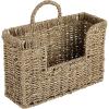 BTSKY Woven Hanging Magazine Holder, Water Hyacinth Magazine Basket, Wall Mounted Storage Basket for Books & Files, Wall File Organizer Magazine Rack with Handle for Home & Office – 11.8×4.3×7.9 Inch(Sea Grass)