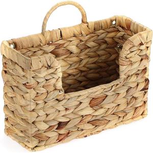 BTSKY Woven Hanging Magazine Holder, Water Hyacinth Magazine Basket, Wall Mounted Storage Basket for Books & Files, Wall File Organizer Magazine Rack with Handle for Home & Office – 11.8×4.3×7.9 Inch(Water Hyacinth)