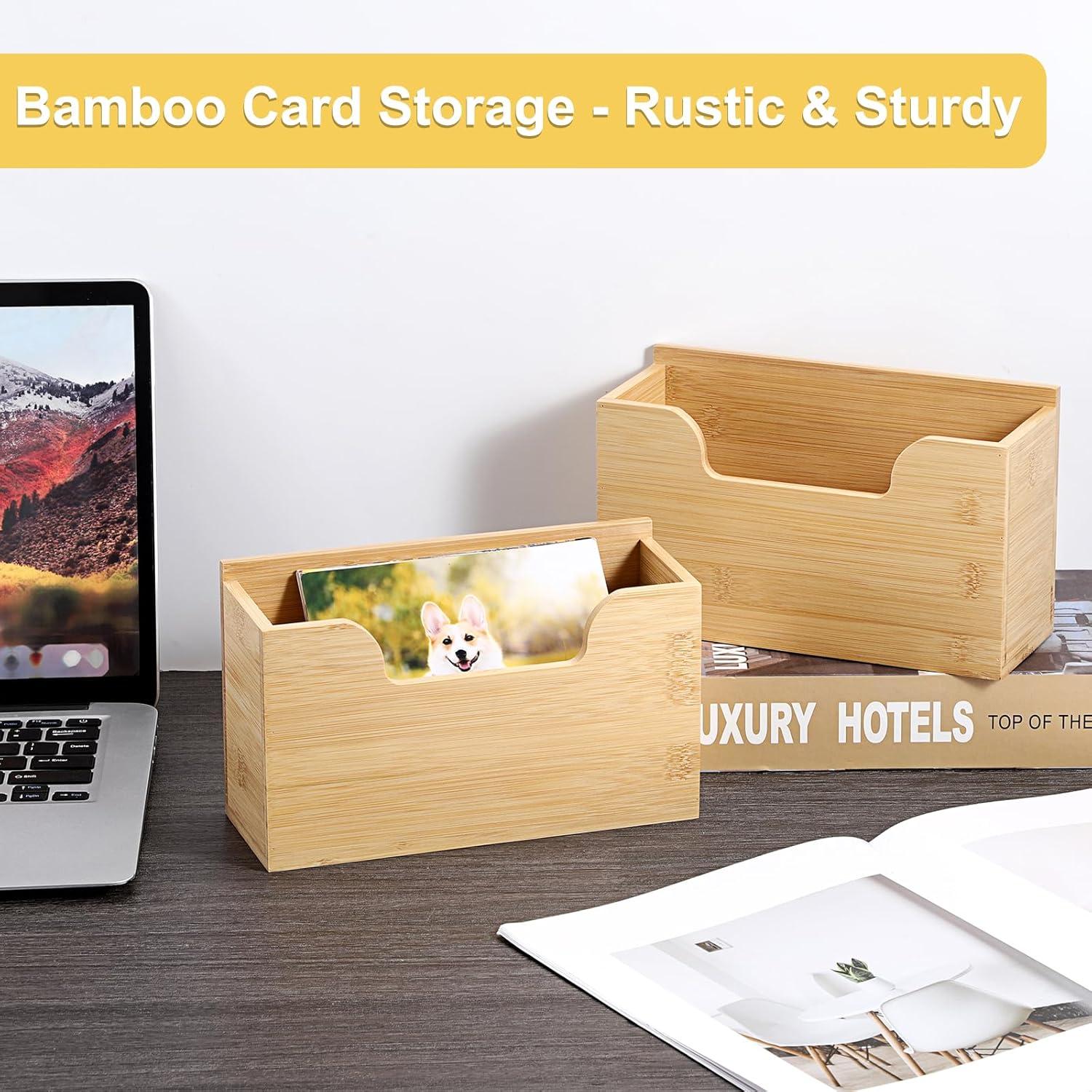 image:imageBTSKY 1 PACK Bamboo Index Card Display Stand 3 x 5 Inch Index Card Storage Rack Rustic Notecard Case Coupons Greeting Cards Storage Sturdy Desk Card Organizer Box for Office Home Photos amp Receipts2 PACK