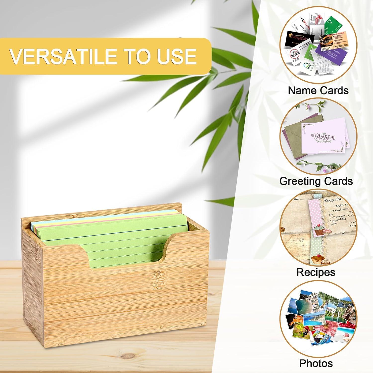 image:imageBTSKY 1 PACK Bamboo Index Card Display Stand 3 x 5 Inch Index Card Storage Rack Rustic Notecard Case Coupons Greeting Cards Storage Sturdy Desk Card Organizer Box for Office Home Photos amp Receipts2 PACK