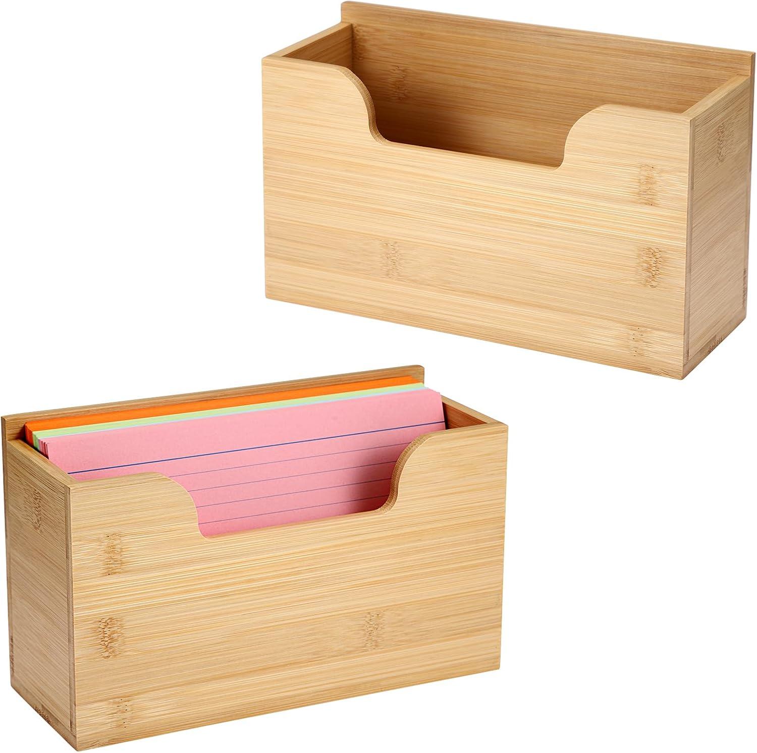 image:imageBTSKY 1 PACK Bamboo Index Card Display Stand 3 x 5 Inch Index Card Storage Rack Rustic Notecard Case Coupons Greeting Cards Storage Sturdy Desk Card Organizer Box for Office Home Photos amp Receipts2 PACK