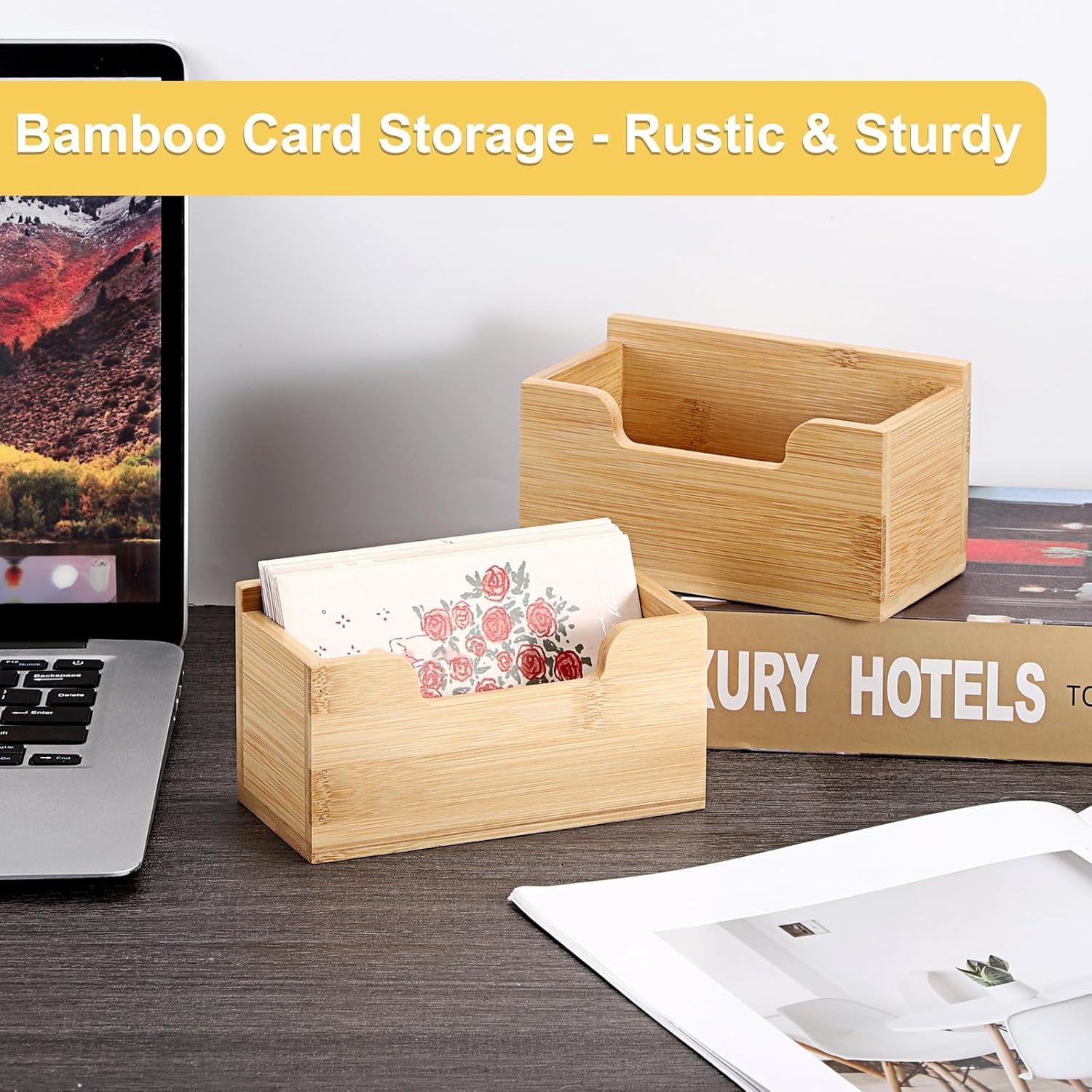 image:imageBTSKY 1 PACK Bamboo Index Card Display Stand 3 x 5 Inch Index Card Storage Rack Rustic Notecard Case Coupons Greeting Cards Storage Sturdy Desk Card Organizer Box for Office Home Photos amp Receipts2 PACK