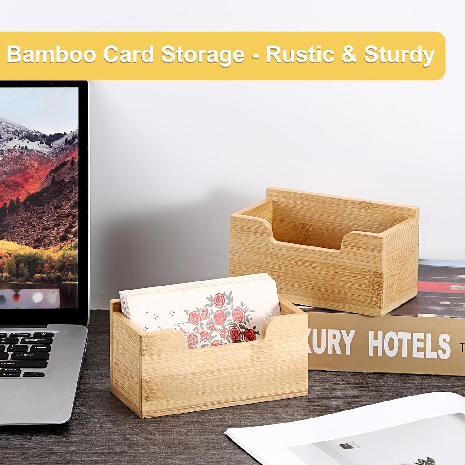 image:imageBTSKY 1 PACK Bamboo Index Card Display Stand 3 x 5 Inch Index Card Storage Rack Rustic Notecard Case Coupons Greeting Cards Storage Sturdy Desk Card Organizer Box for Office Home Photos amp Receipts2 PACK