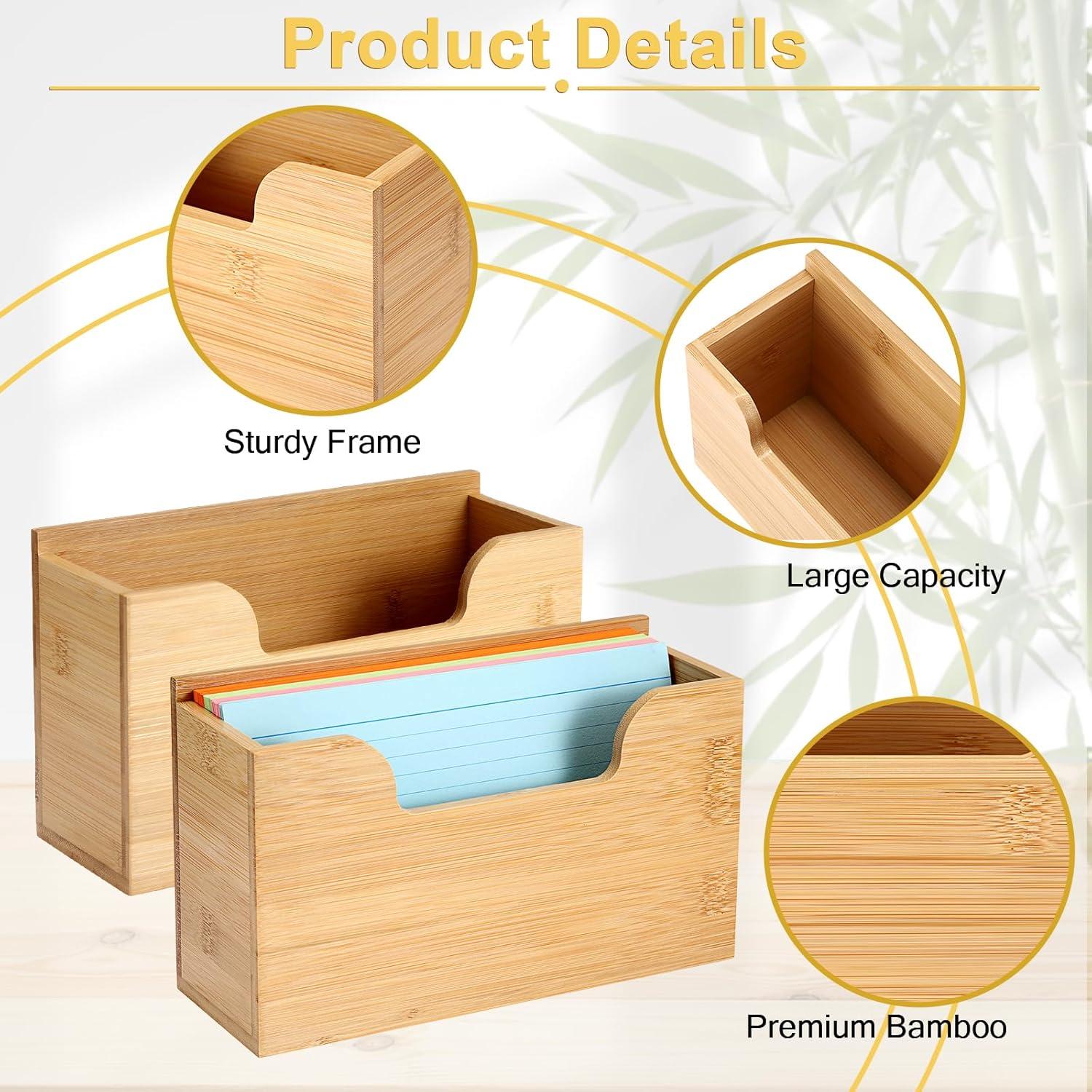 image:imageBTSKY 1 PACK Bamboo Index Card Display Stand 3 x 5 Inch Index Card Storage Rack Rustic Notecard Case Coupons Greeting Cards Storage Sturdy Desk Card Organizer Box for Office Home Photos amp Receipts2 PACK