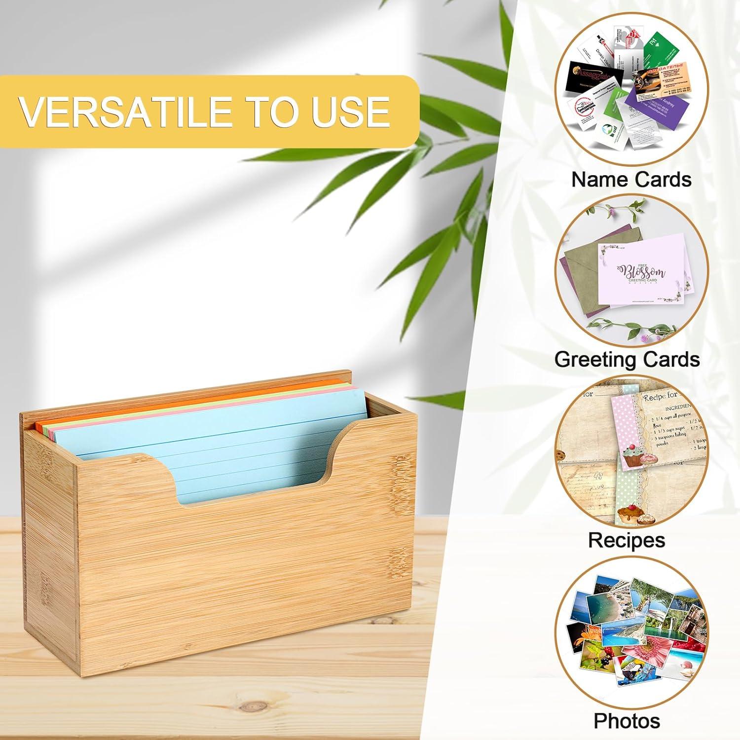 image:imageBTSKY 1 PACK Bamboo Index Card Display Stand 3 x 5 Inch Index Card Storage Rack Rustic Notecard Case Coupons Greeting Cards Storage Sturdy Desk Card Organizer Box for Office Home Photos amp Receipts2 PACK