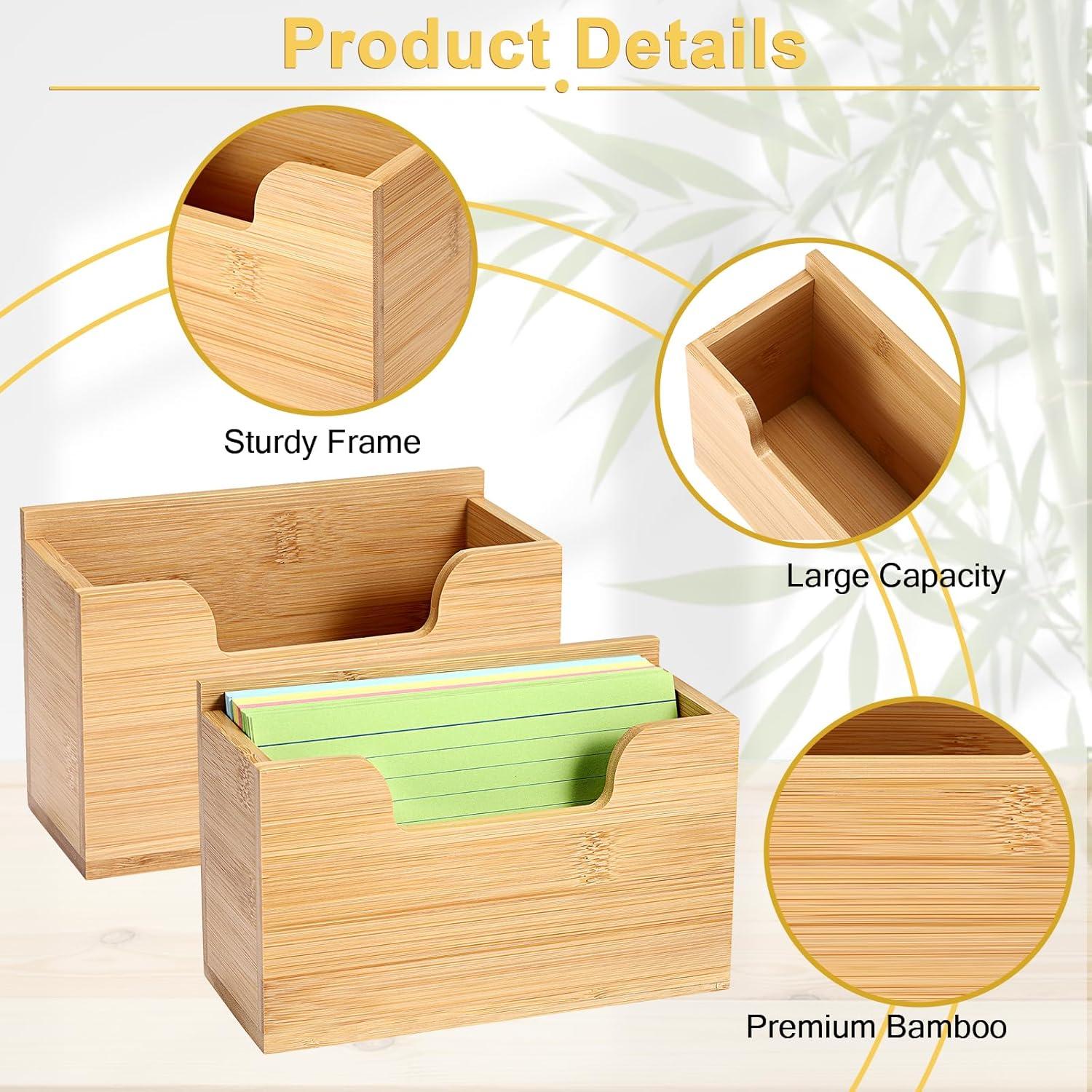 image:imageBTSKY 1 PACK Bamboo Index Card Display Stand 3 x 5 Inch Index Card Storage Rack Rustic Notecard Case Coupons Greeting Cards Storage Sturdy Desk Card Organizer Box for Office Home Photos amp Receipts2 PACK