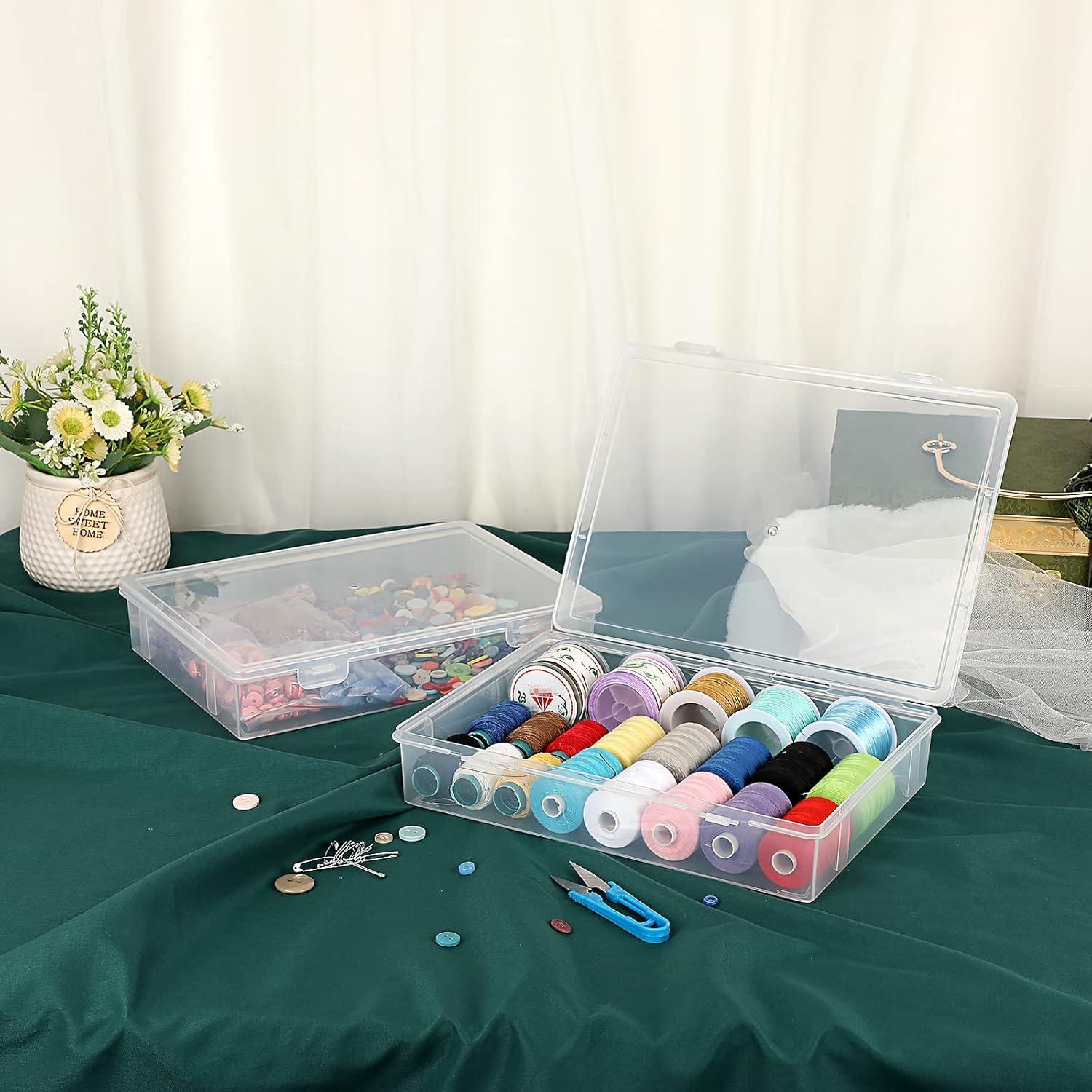 image:imageBTSKY Clear Plastic Storage Box with Flap Lid Multipurpose Craft Organizers and Storage Box Art Supply Storage Organizer Plastic Sewing Box for Beads Pencils Notebooks 2 Pack MediumMedium2 Pack