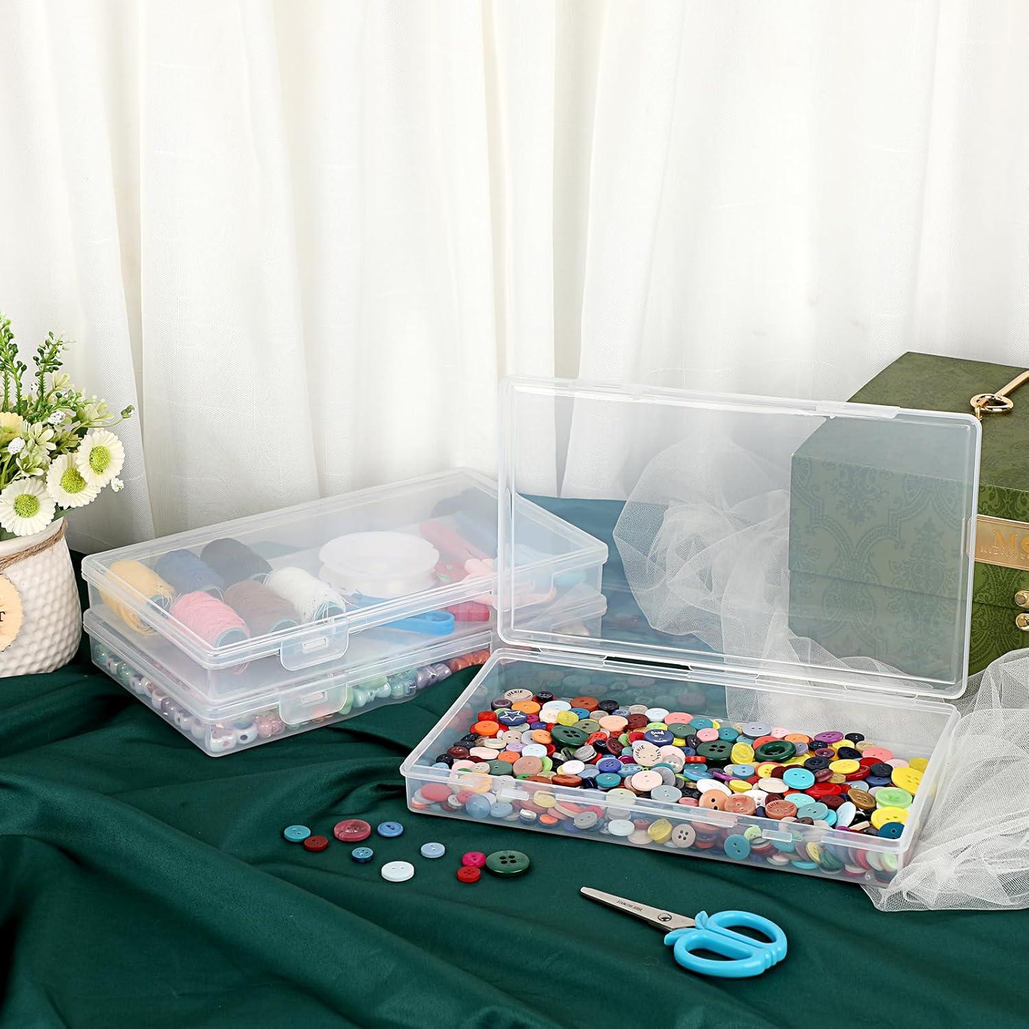 image:imageBTSKY Clear Plastic Storage Box with Flap Lid Multipurpose Craft Organizers and Storage Box Art Supply Storage Organizer Plastic Sewing Box for Beads Pencils Notebooks 2 Pack MediumMedium Small4 Pack