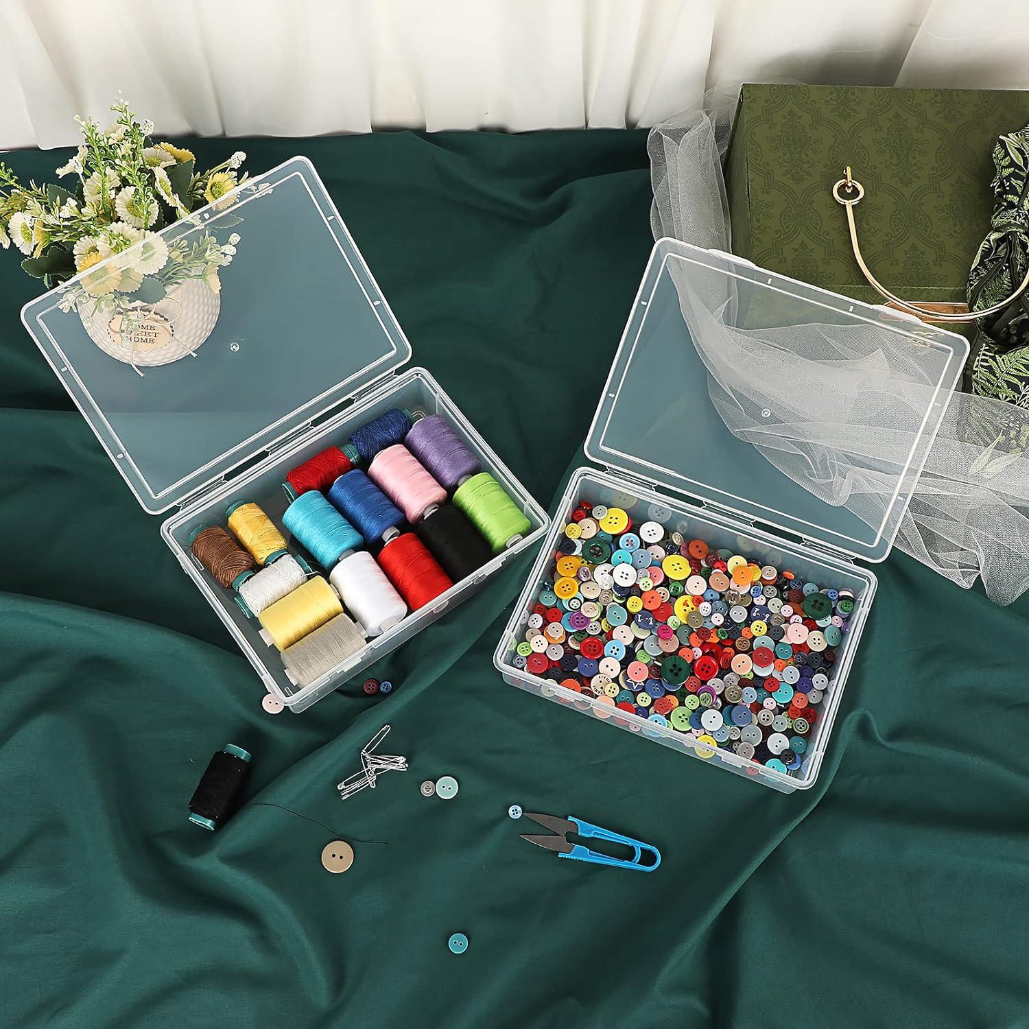 image:imageBTSKY Clear Plastic Storage Box with Flap Lid Multipurpose Craft Organizers and Storage Box Art Supply Storage Organizer Plastic Sewing Box for Beads Pencils Notebooks 2 Pack MediumSmall4 Pack