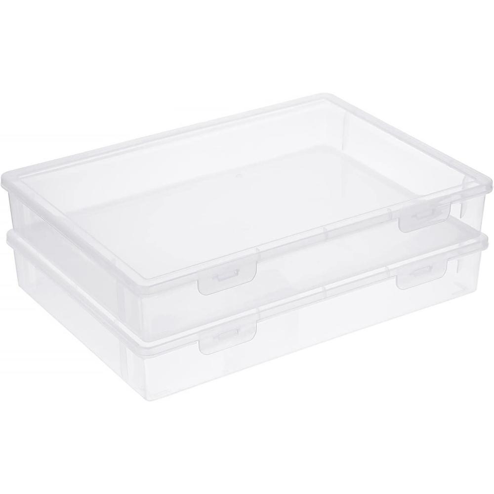 image:imageBTSKY Clear Plastic Storage Box with Flap Lid Multipurpose Craft Organizers and Storage Box Art Supply Storage Organizer Plastic Sewing Box for Beads Pencils Notebooks 2 Pack MediumLarge2 Pack